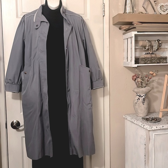 J. Gallery Vintage Purple Gray Lavender Trench Coat Sz Petite 7/8 - Picture 5 of 13